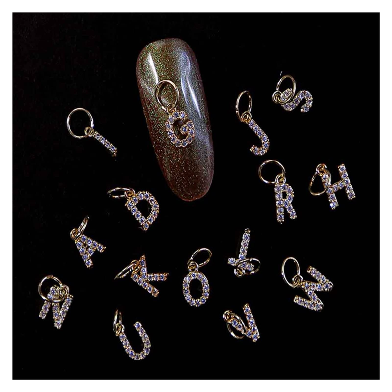 26 Lettere/Lot 3D Zircon Nail Art Charms Piercing Alphabet Dangle, 2 6pc. Set di Gioielli A-Z. Decorazioni for Unghie in Metallo Alfabeto Oro # 1002# wanglan