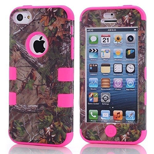 for iPhone 5c Case,Kecko(TM) Defender Body Armor Realtree Camo High Impact Tough Silicon Rubber Military Rugged Protective Case with Camouflage Wood Design for iPhone 5C Only (Bird Hot Pink)