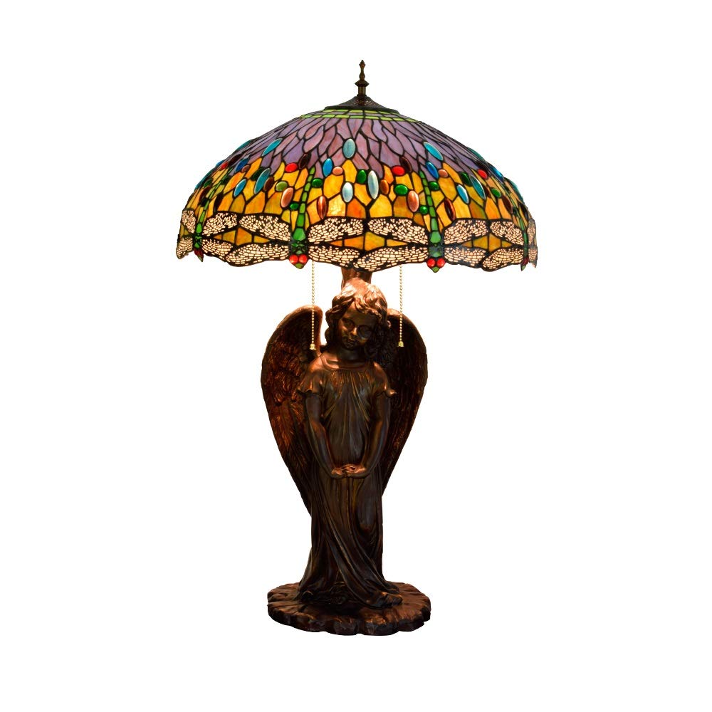 Aioneer Tiffany Yellow Dragonfly Glass Desk Lamp Angel Lamp Holder For Hotels Bars Restaurants Study Living Room Bedroom Room