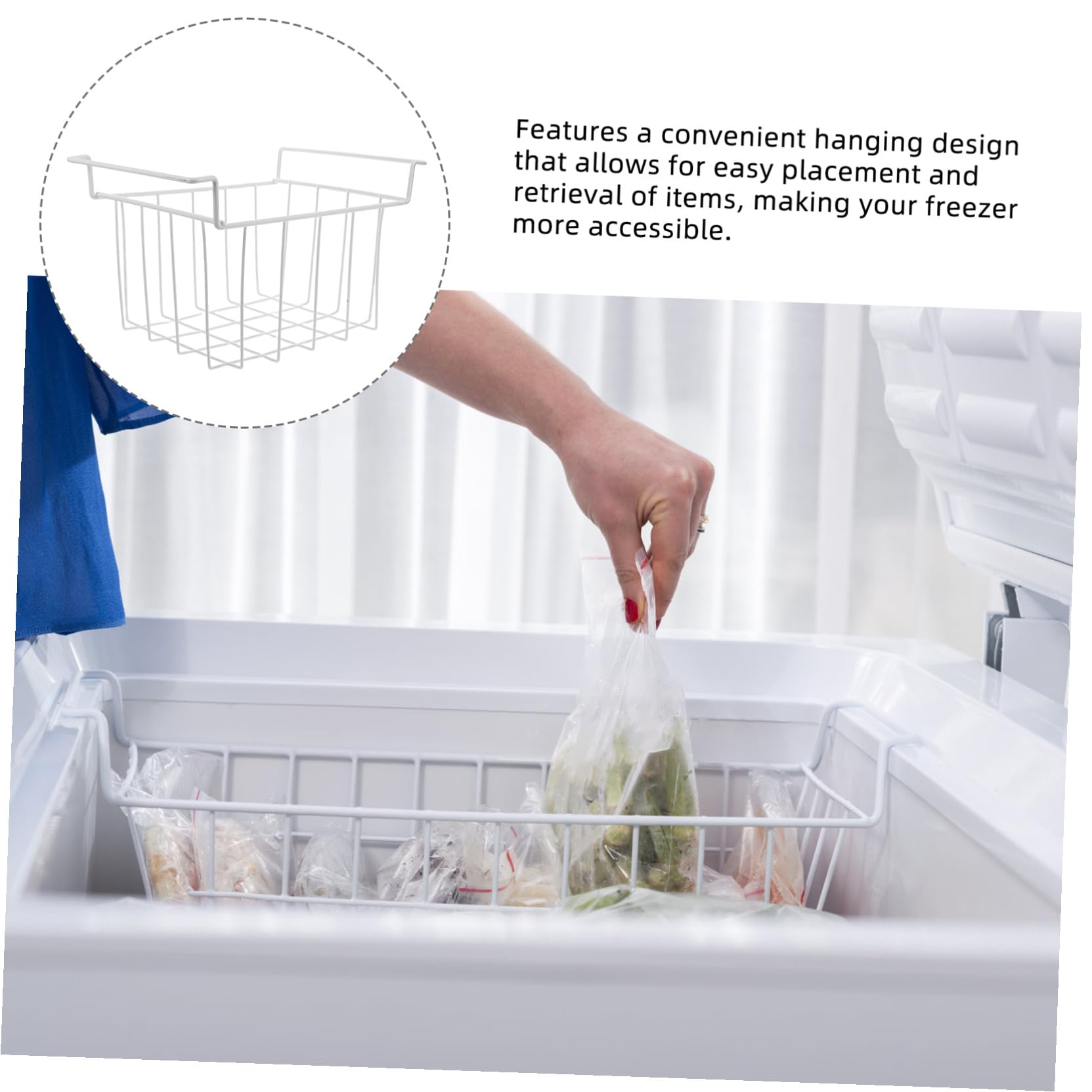 Étagère de Rangement Suspendue 37x22x20 Cm en Fil Métallique Renforcé, Panier Métallique pour Congélateur Coffre, Organisateur de Congélateur Pratique Cuisine, Panier de Rangement Optimisé