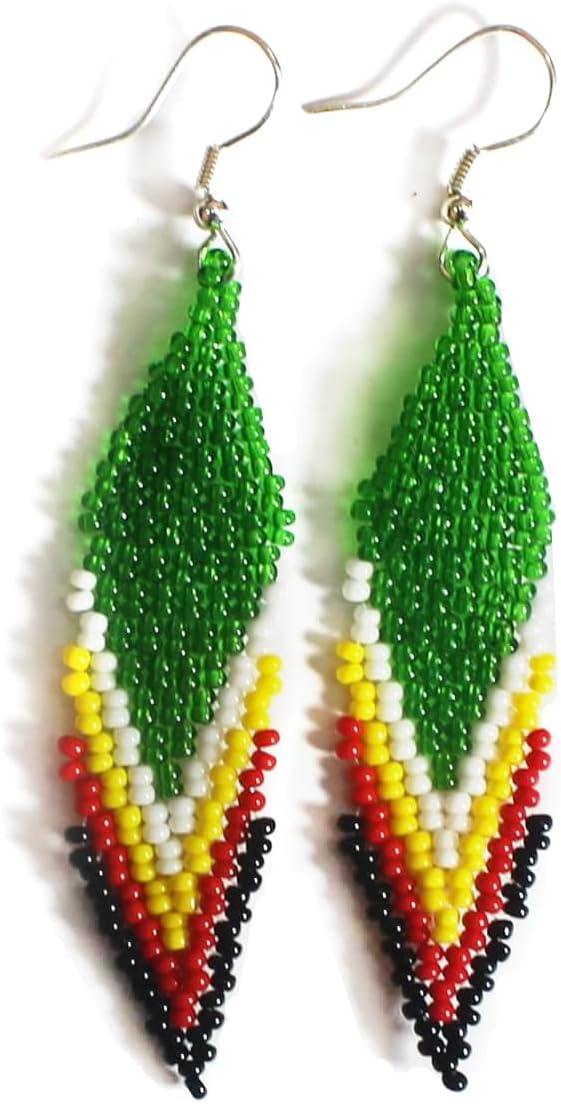 Native American Style Lanyard, Beaded Badge Holder, ID Card Holder, Loom Beaded Lanyard (ID-456) (Green)