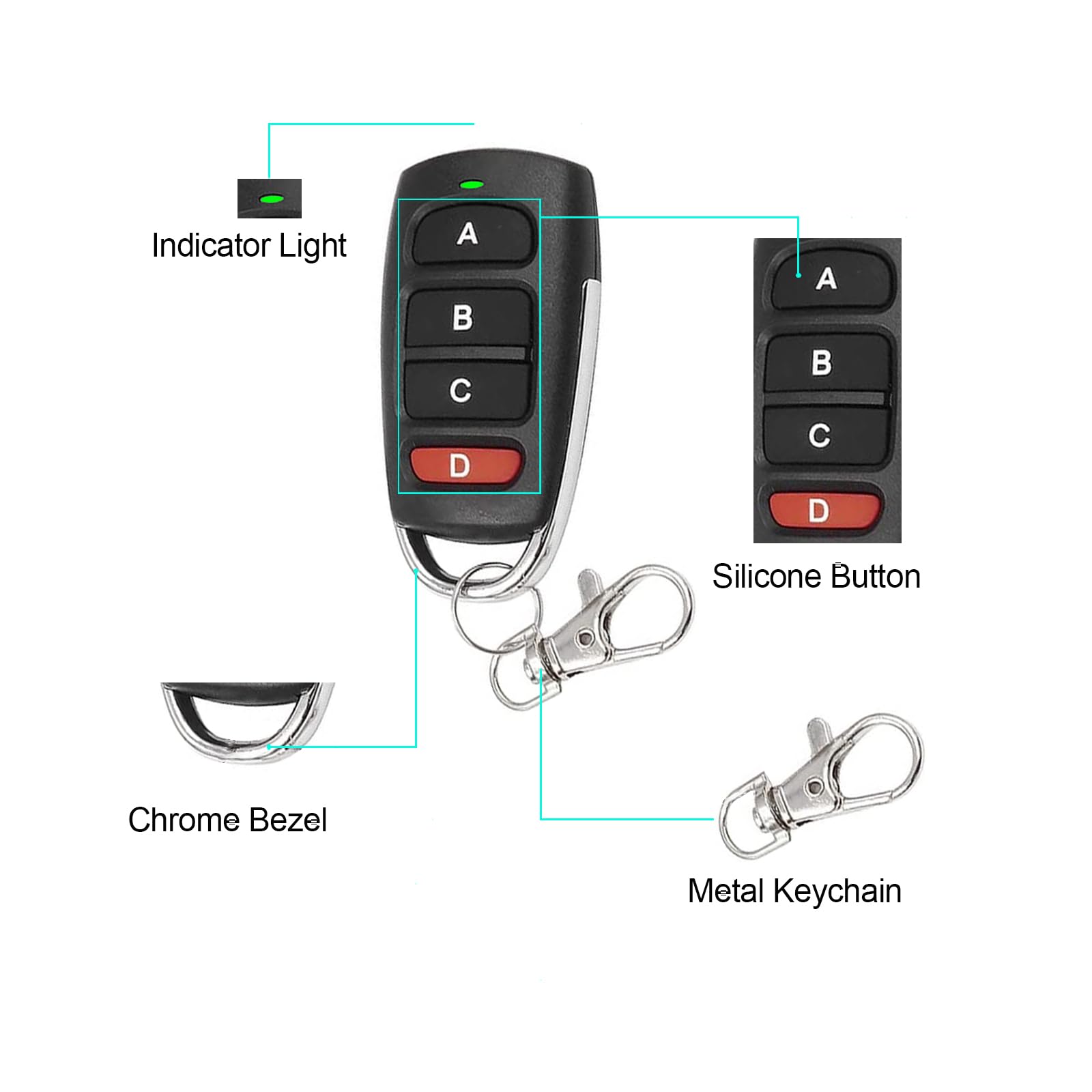 Bkiyougo 4pcs 433.92Mhz Universal Wireless Copy Remote Control, Gate Remote Control Fob, Universal Garage Door Remote - Image 2