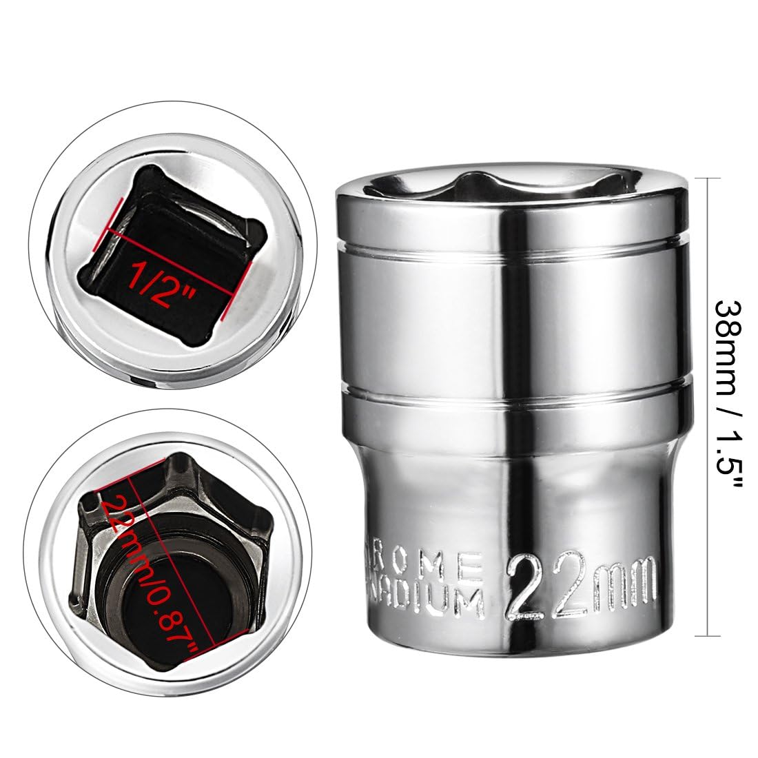 TA-VIGOR 1/2-Inch Drive 22mm 6-Point Shallow Socket, Metric, Cr-V Drive Socket for Auto Repairing and Household - Image 2