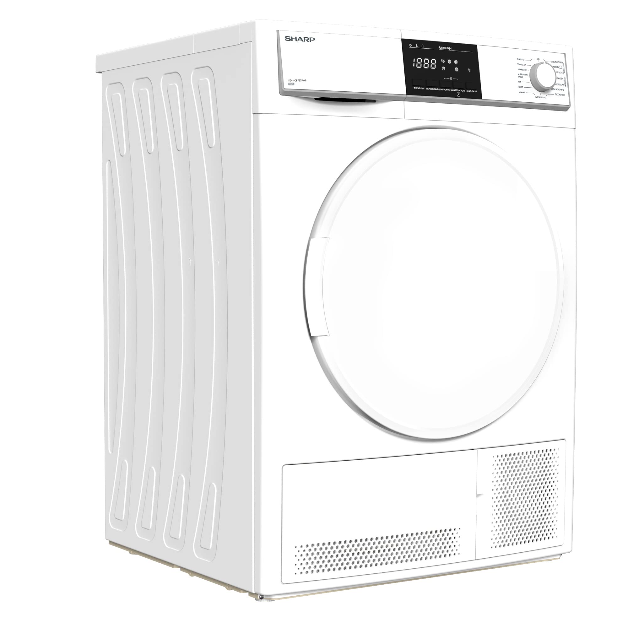 Sharp KD-HCB7S7PW9-DE Kondenstrockner/B / 7 kg / 15 Programme / 12 Min. Kurzprogramm/BubbleDrum-Schontrommel mit LED-Trommelbeleuchtung/Programmknebel und SoftTouch-Bedienung/Weiß