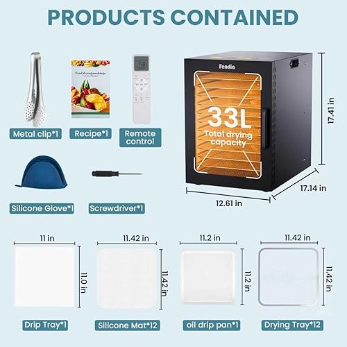 Miniatura 3 de Deshidrator de alimentos para charqui, 12 bandejas grandes de acero inoxidable, deshidratador de frutas de 1200W con control remoto, temporizador de