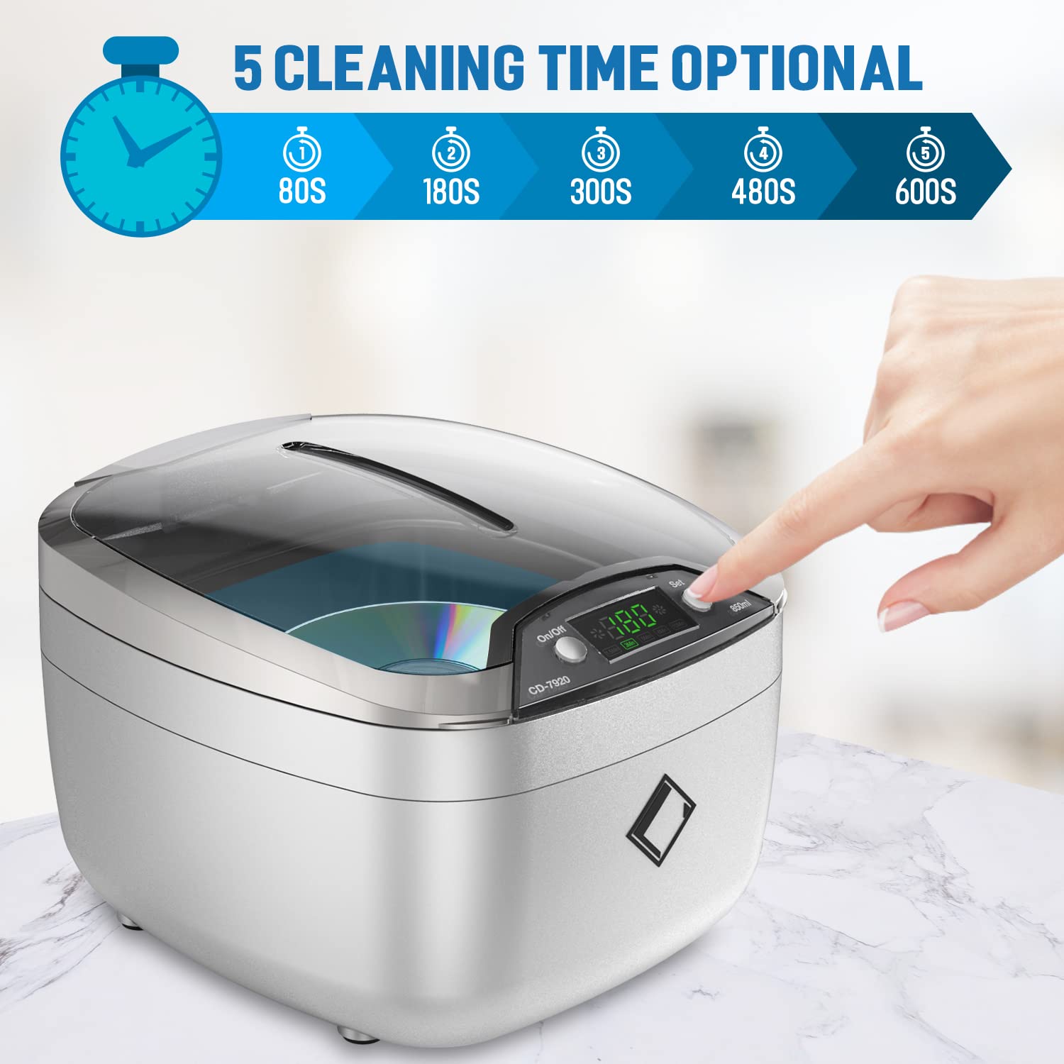LifeBasis Dispositivo de limpieza por ultrasonidos, dispositivo ultrasónico de 850 ml, dispositivo digital con iluminación LED, limpieza de aparatos ortopédicos, baño ultrasónico para gafas, CD, DVD,