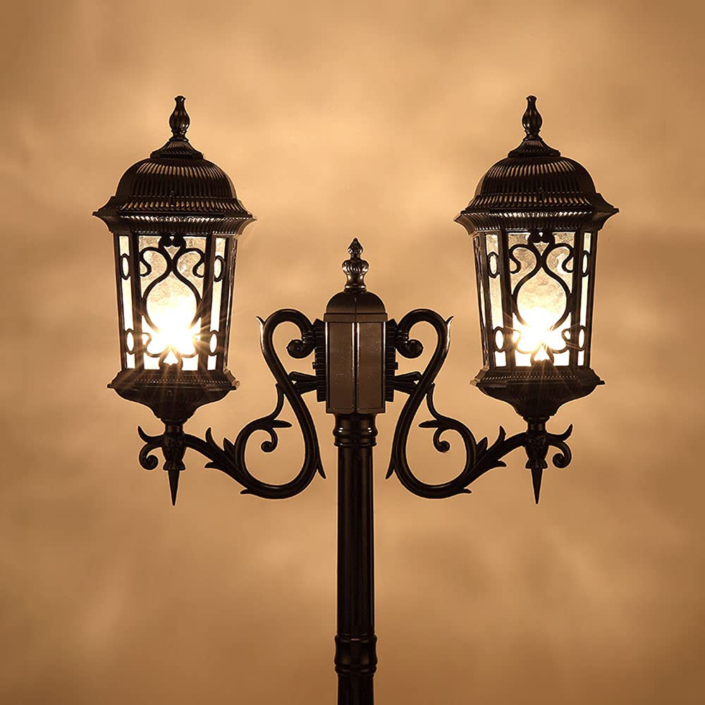 Farola de Exterior de 2 Luces, farola Impermeable de Poste Alto de Aluminio, luz de césped Tradicional Victoria, Columna Decorativa de jardín L, Negra - Altura 320 cm,Black-Height 320cm