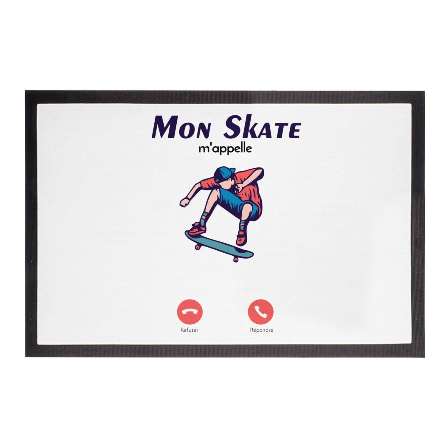 Paillasson Blanc Mon Skate m'appelle tapis de sol deco passion glisse