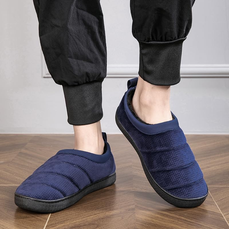 Mens Slip On Shoes Snow Winter Warm Fully Fur Lined Slippers Indoor/Outdoor Fluffy Wide Loafer Anti-Skid Rubber Sole - Image 6