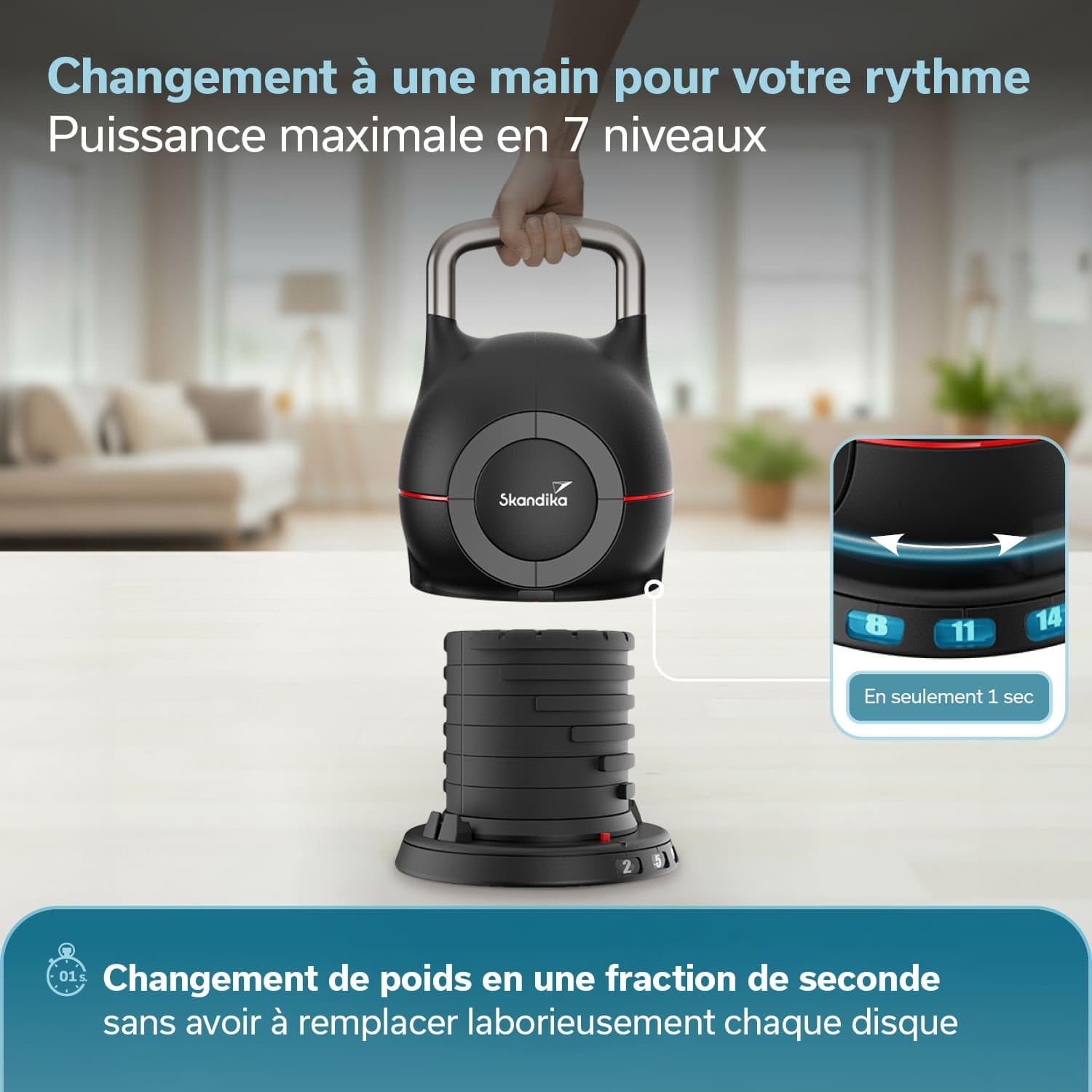 Skandika Kettlebell Paino | Haltère réglable, 7 niveaux, 2 à 20 kg, conception tout-en-un, changement rapide des poids, compact | Haltère Sphérique pour la maison, la salle de sport, le fitness