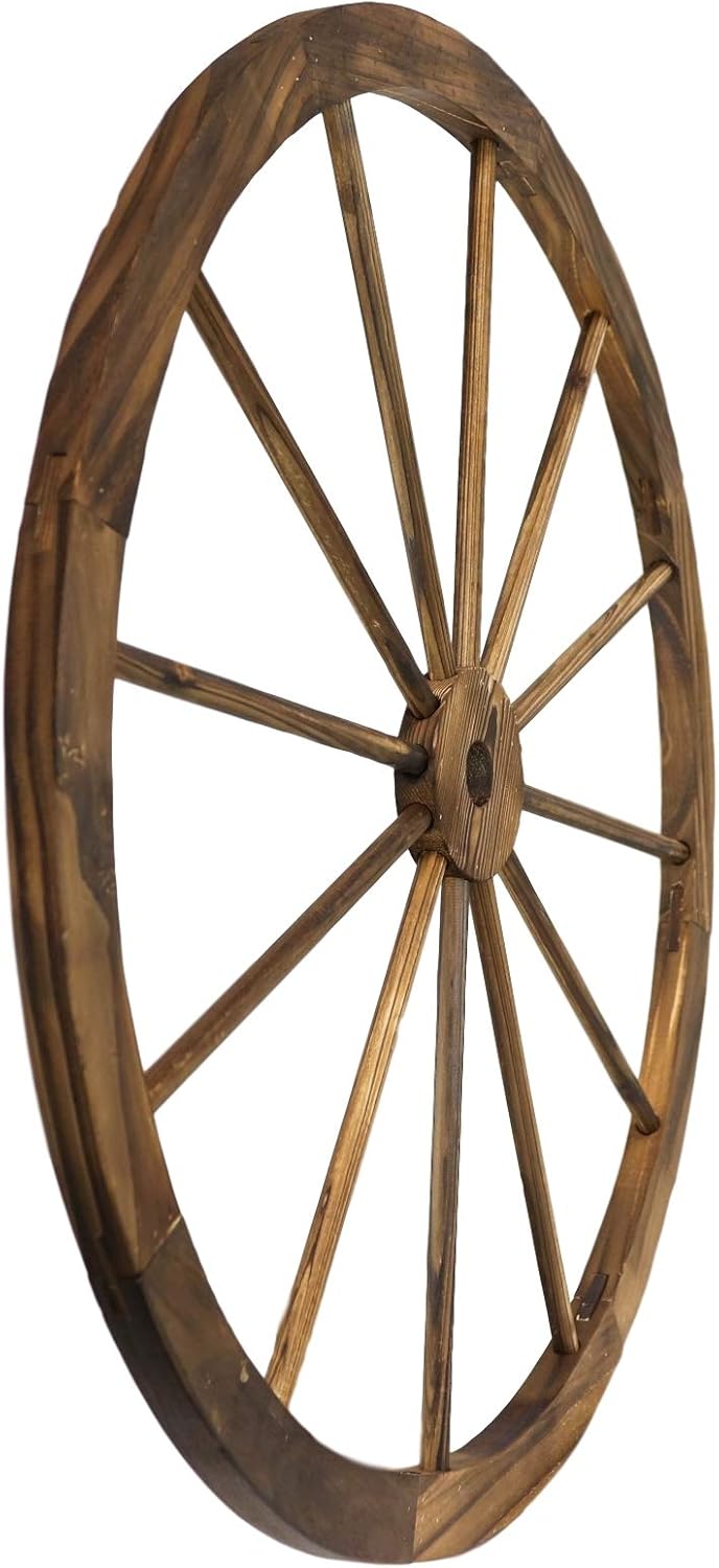 Ebros Gift Oversized 31.5" Diameter Vintage Rustic Round Wood Cartwheel Wagon Wheel Wall Decor 3D Art Decorative Hanging Plaque Western Country Ranch Old World Transportation Mode Home Accent Sculpture