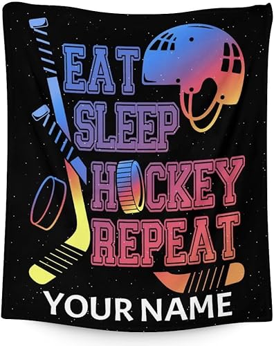 Manta de hockey personalizada con nombre, manta deportiva de 30 x 40 pulgadas para niños y niñas, manta de felpa suave azul para sofá, oficina