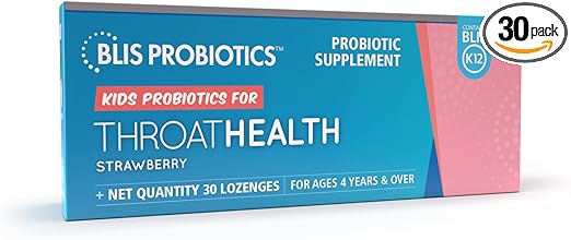 BLIS Probiotics Kids ThroatHealth Oral Probiotics, K12 Probiotic Formula Available, 1.25 Billion Cfu, Throat Immunity Support and Oral Health for Kids, Sugar- Free Lozenges, 30 Day Supply