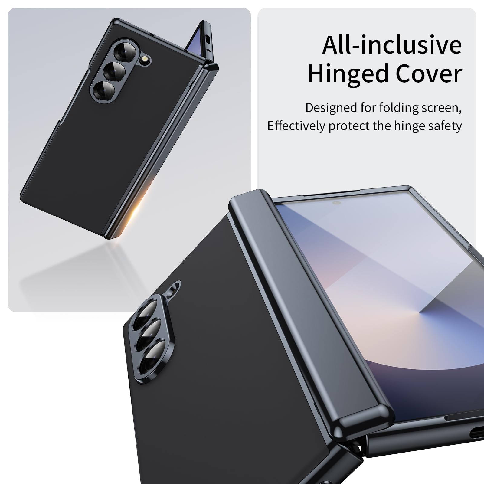 COQUE Funda para Samsung Galaxy Z Fold 5 z [Protector de Pantalla] [Cubierta de Bisagra] [Diseño Delgado] Funda Plegable Esmerilada Galvanizada para Samsung Galaxy Z Fold 5 - czarny