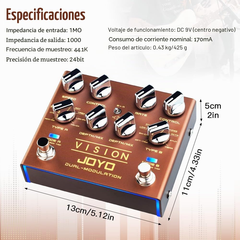 JOYO Pedal de modulación multiefectos serie R de doble canal de entrada y salida estéreo, 9 efectos para guitarra eléctrica (Vision R-09)