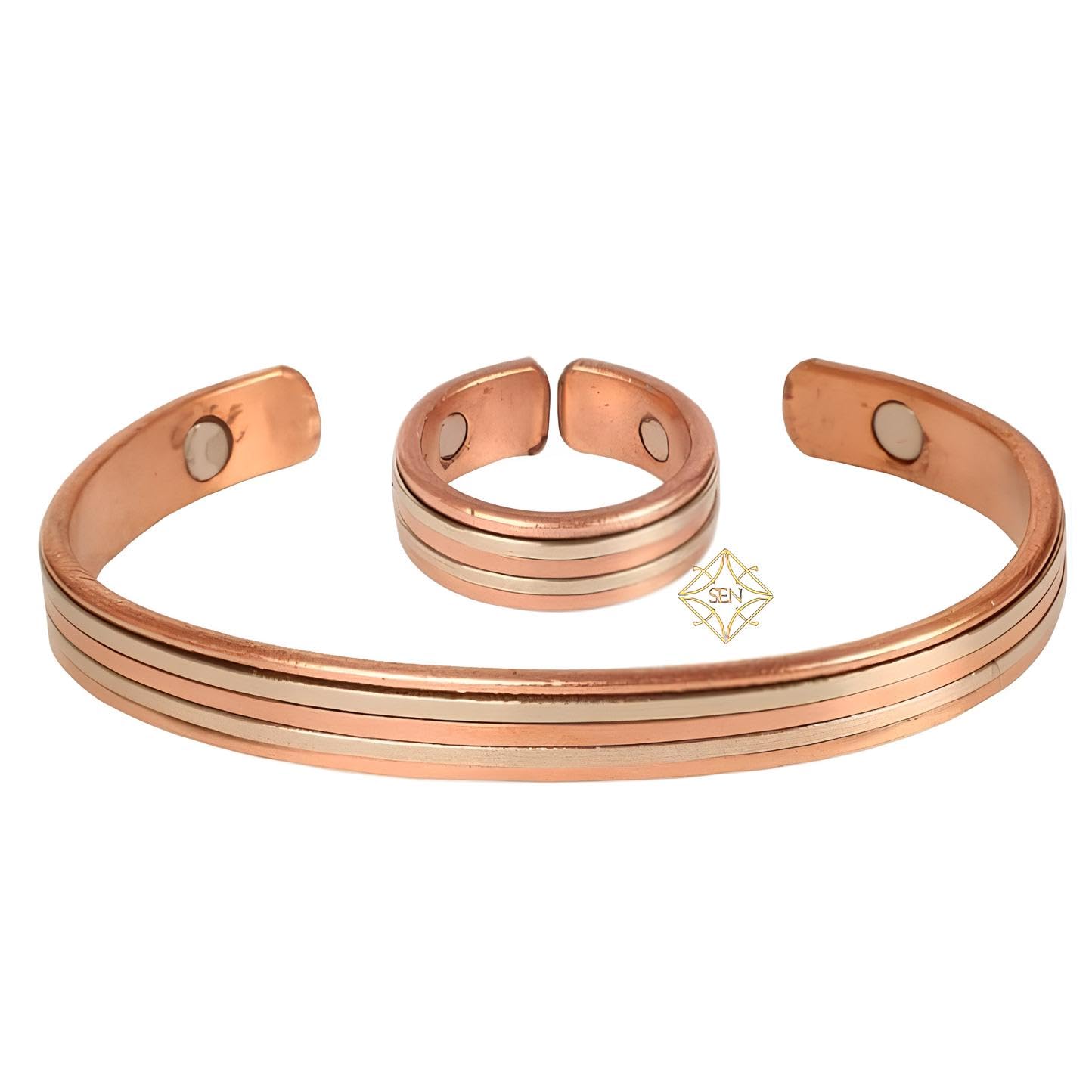 Sengems Premium Pure Copper Adjustable Kada Cuff Bracelet With Copper ring for men and women - Heavy Kada And Ring With Magnet (Design-3) (B0CPQ47KY3) Amazon Price History, Amazon Price Tracker