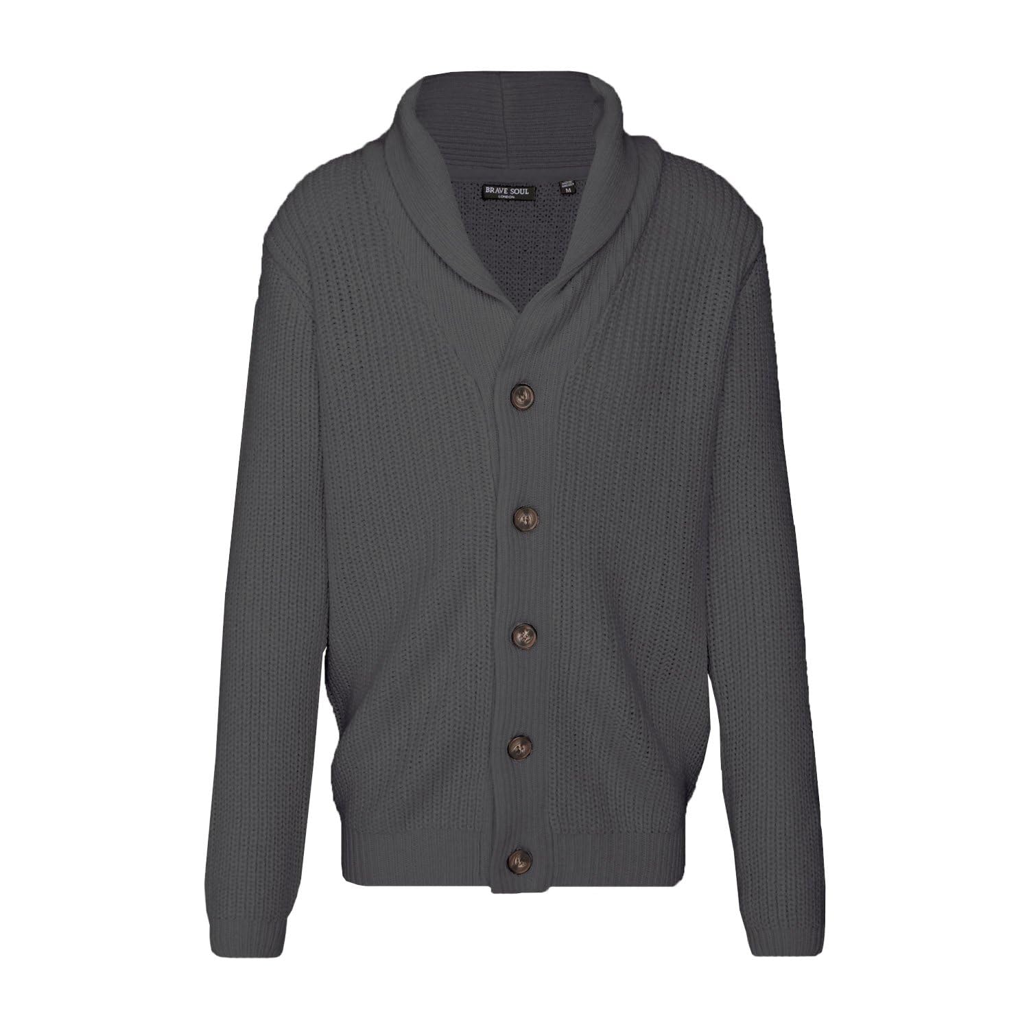 BRAVE SOUL Harington Button Through Cardigan-Slate-Medium