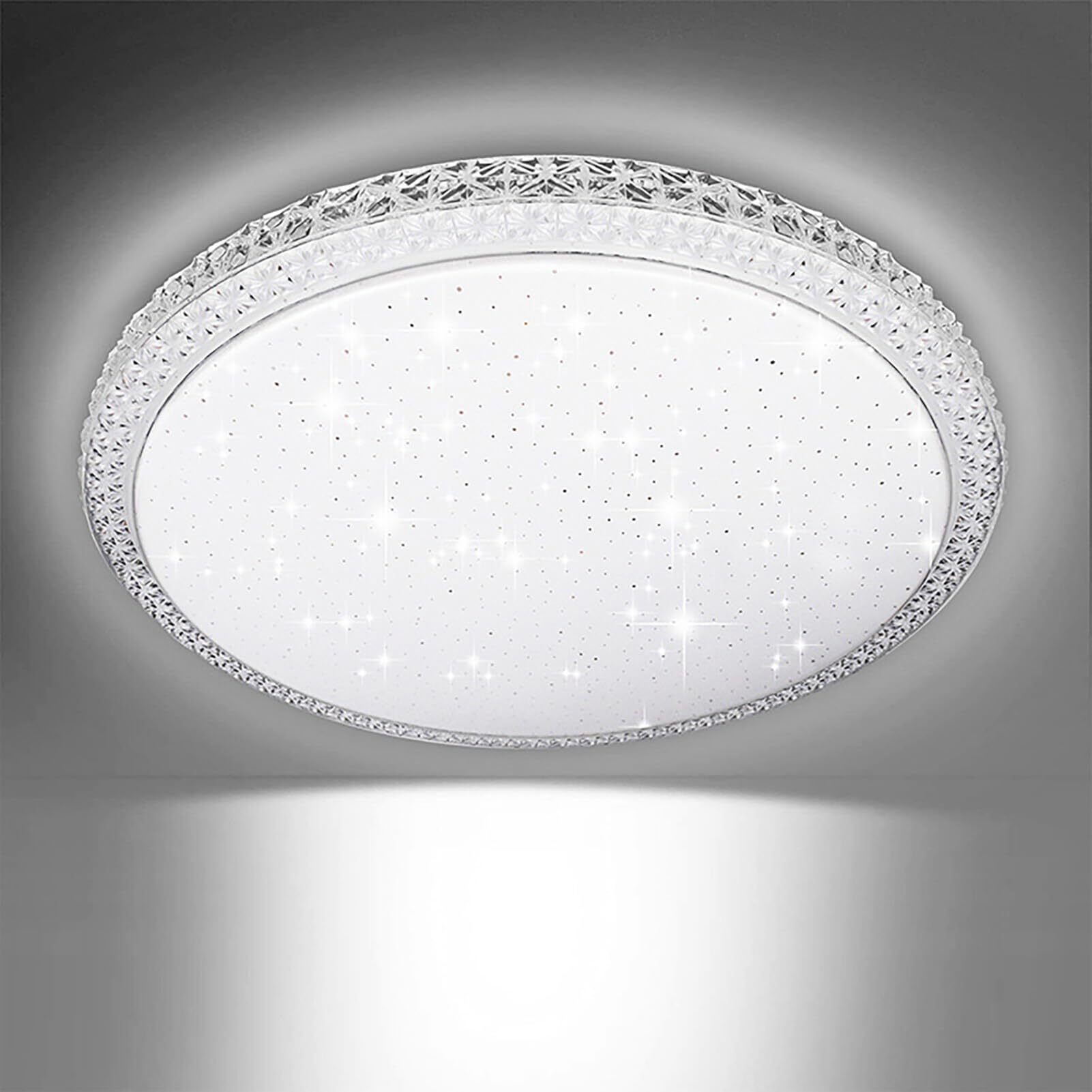 Worshow 48W Modern Led Ceiling Light, Round Starry Acrylic Shade, 160° Wide Beam, 2700Lm, 6500K Cool White, For Living Room, Bedroom, Kitchen, Bathroom, Hallway, Office
