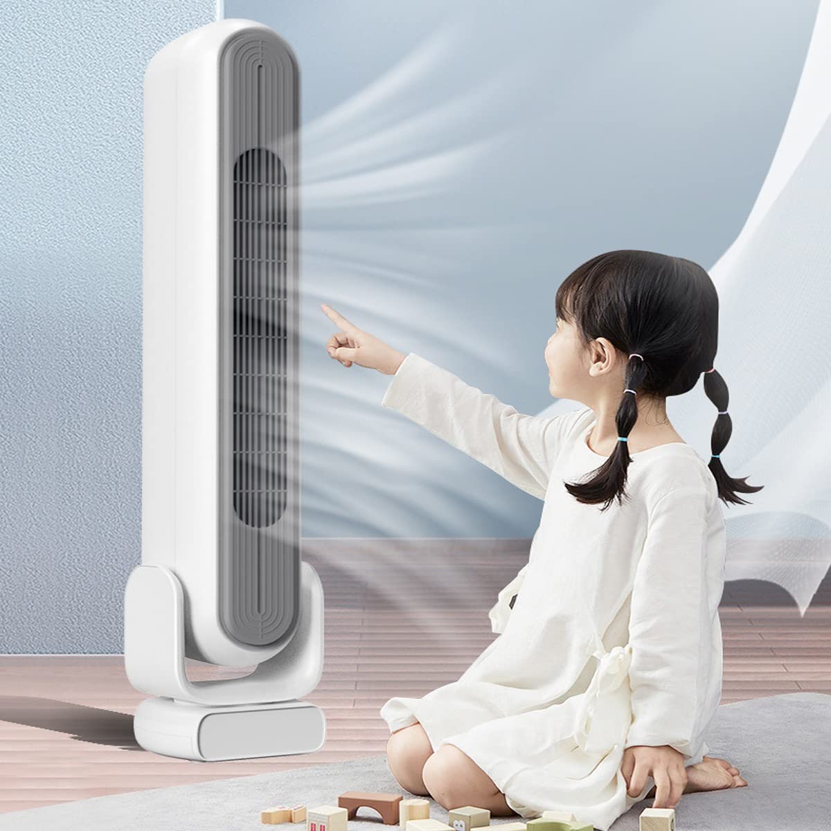 Ventilador de Piso sin aspas, circulador de Aire, Ventilador de Escritorio portátil, con Control Remoto, Opciones de 4 velocidades, oscilación de 80 °, for Dormitorio, Sala de Estar, Cocina