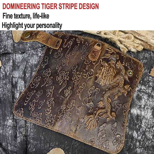 1 Pcs Genuine Leather RFID Blocking Long Wallets Chain Wallet Vintage Long Bifold Wallet Checkbook Wallet Cowboy Wallet for Coin Checks, Mobile Phone Travel (Dragon pattern)4