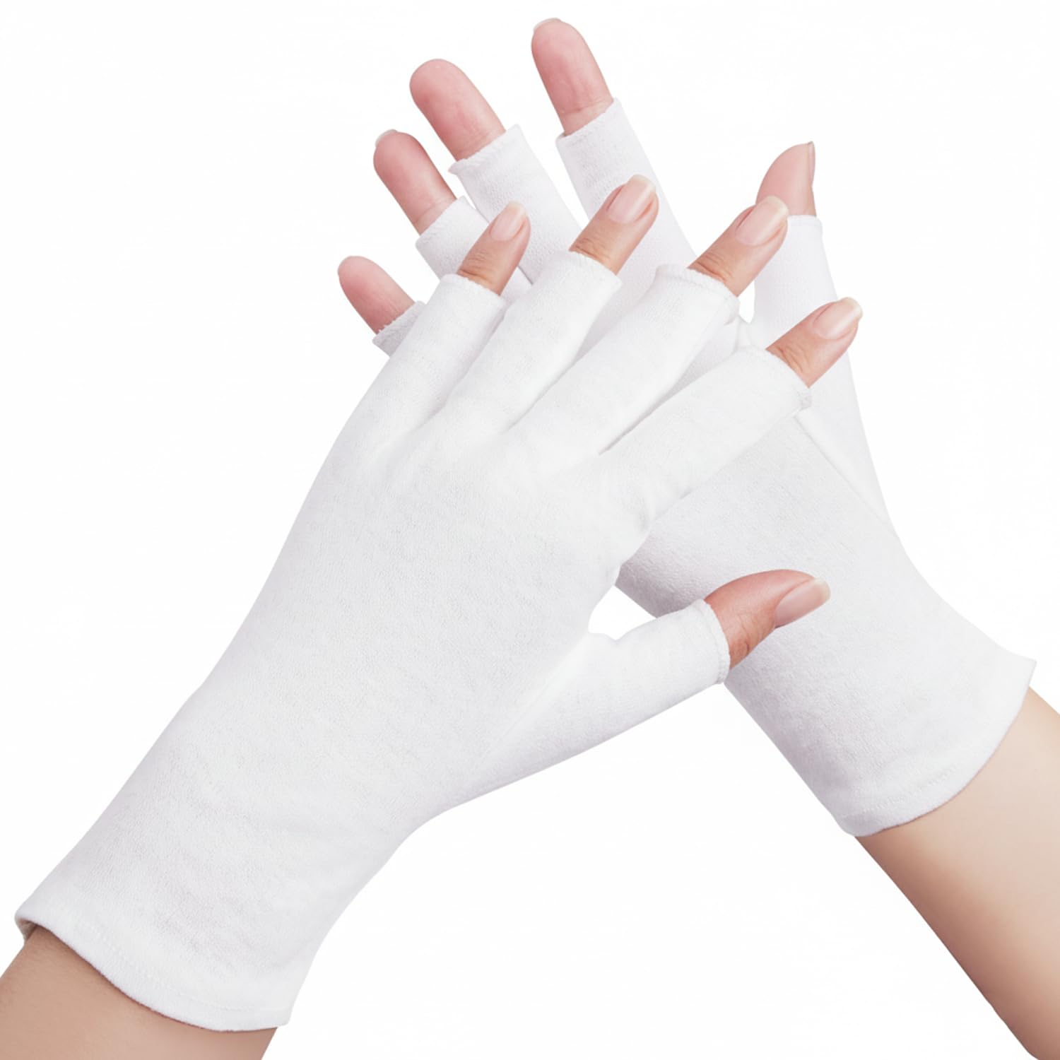 4 Pairs White Cotton Gloves - Fingerless Design