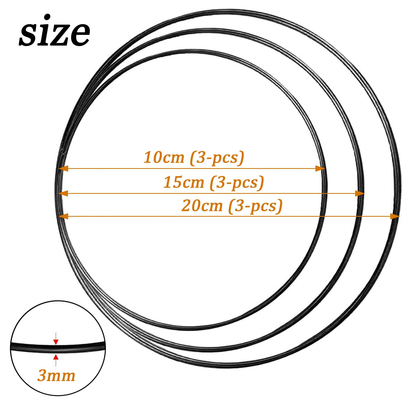 Set 9 Anelli In Metallo Per Fai Da Te - 10/15/20cm, Per Acchiappasogni, Decorazioni E Macram&egrave;
