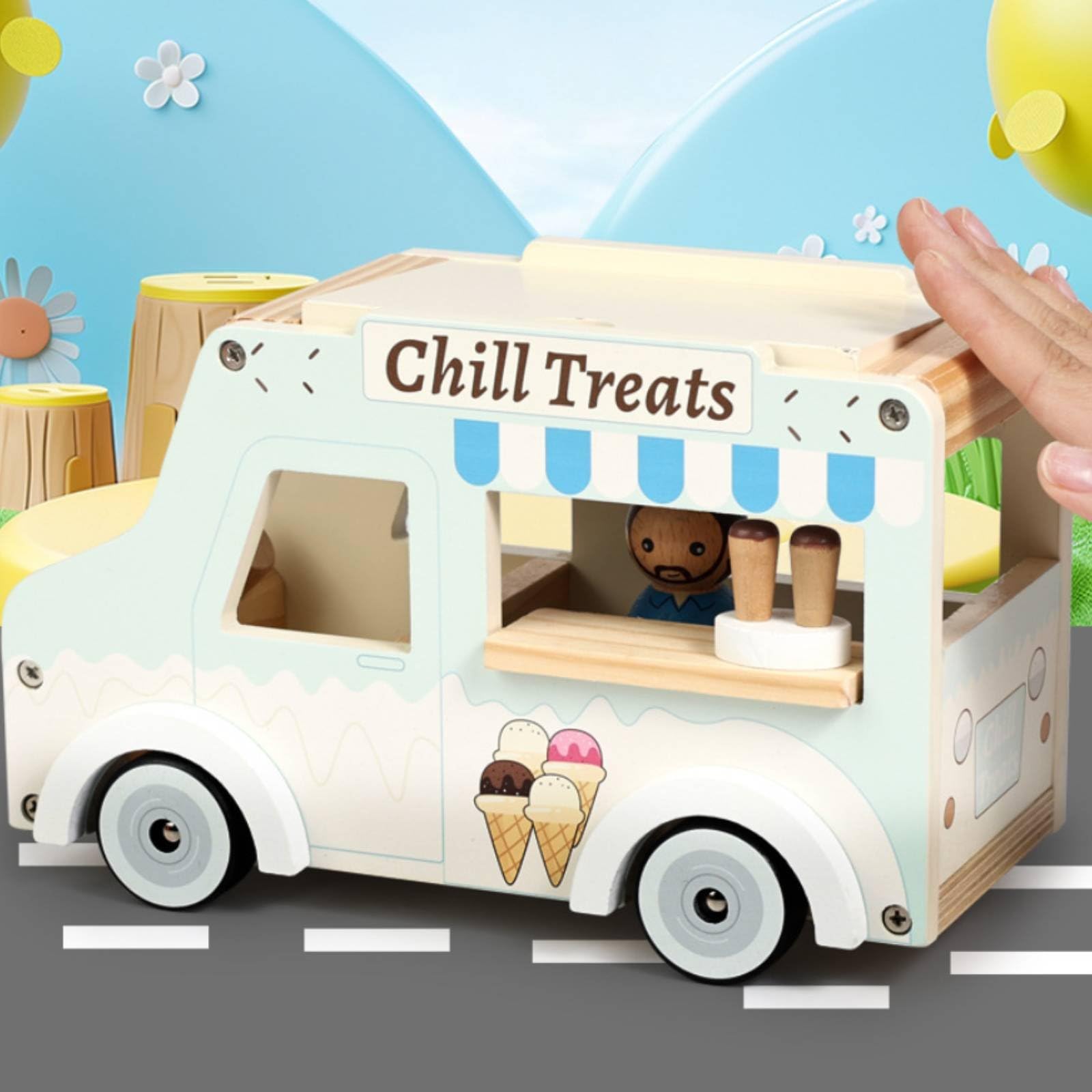 Children Learning Carrello Gelati Giocattolo Girello Carretto Carrellino Design a Carretto con Sportelli E Display Supporta Equilibrio E Imitazione Adatto per Gioco in Casa Cameretta Scuola