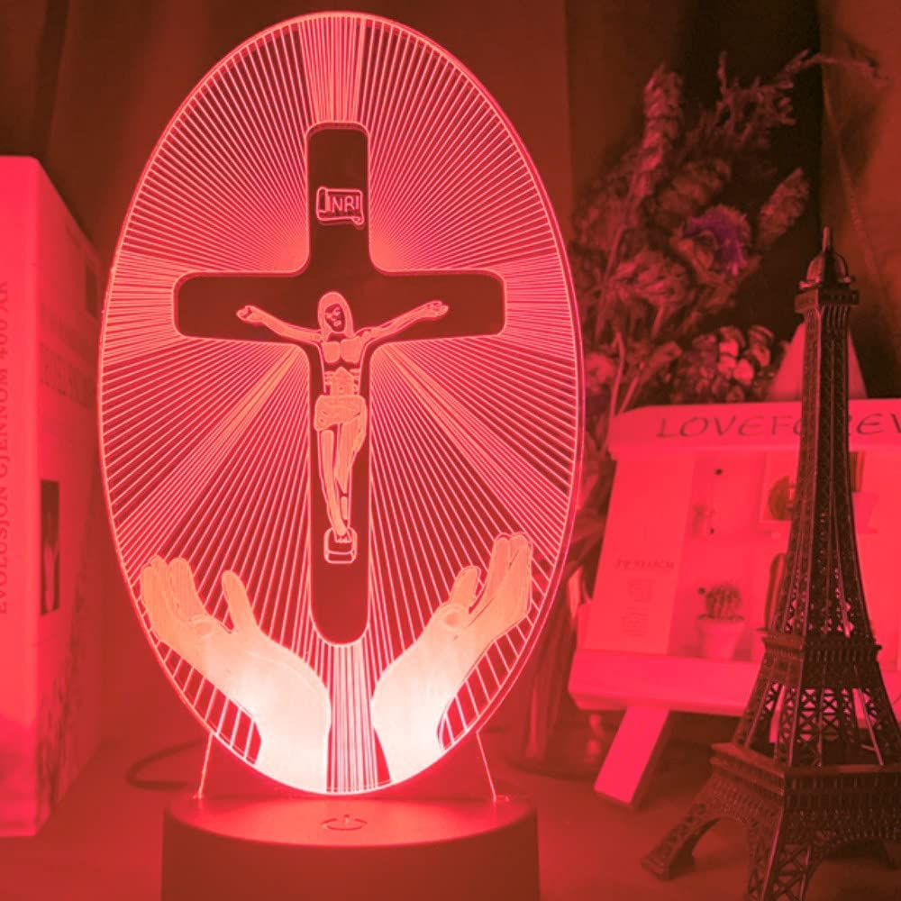 Lampada 3D Led A Forma Di Croce E Gesù Con Telecomando – 16 Colori, Notturna In Acrilico, Ricaricabile USB, Decorazione Per Camera Da Letto E Regalo