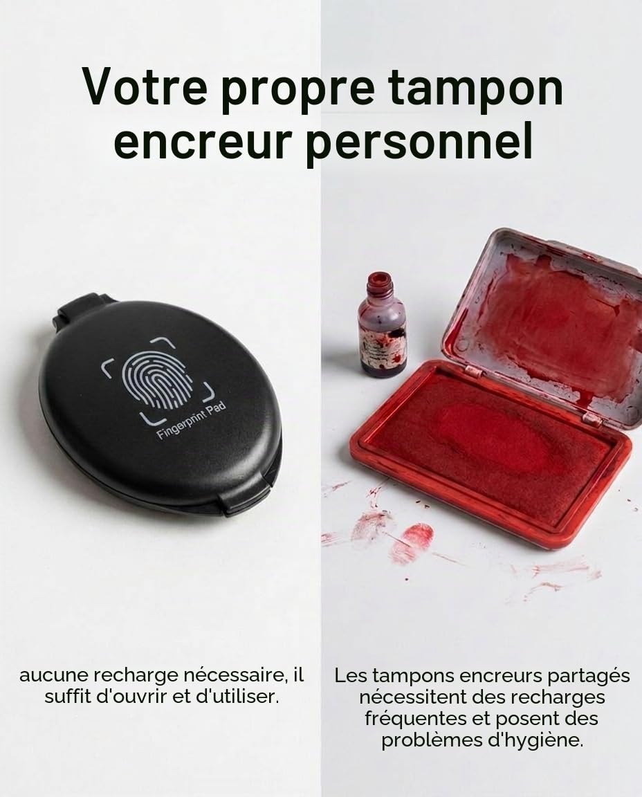 Encreur pour Empreintes Digitales - Encre Noire Sèche Rapidement et Effaçable - Kit Complet avec 10 Lingettes - Idéal pour l'Authentification des Documents et l'Identification
