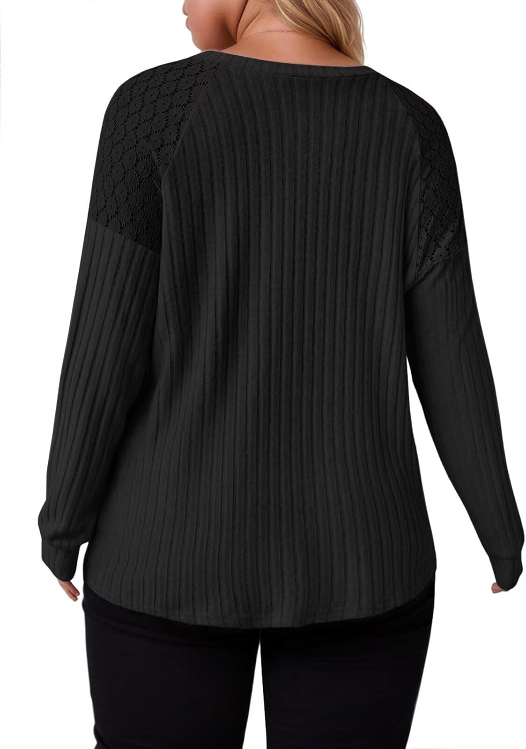 DOLNINE Plus-Size-Tops for Women Fall Casual Crew Neck Shirts Fashion Lace Pullover Lightweight Long Sleeve Sweatshirts - Image 4