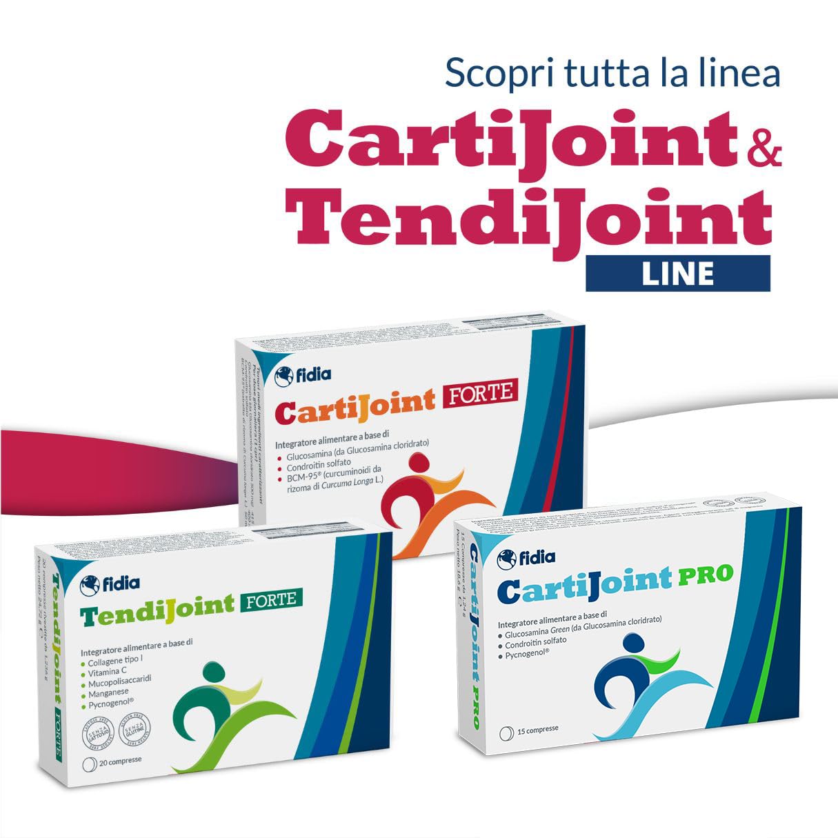 Fidia Farmaceutici CartiJoint PRO - 15 Compresse, Integratore a Base di Glucosamina Cloridrato Green, Condroitin Solfato e Pycnogenol®, Senza Glutine e Lattosio, Adatto per Allergici ai Crostacei