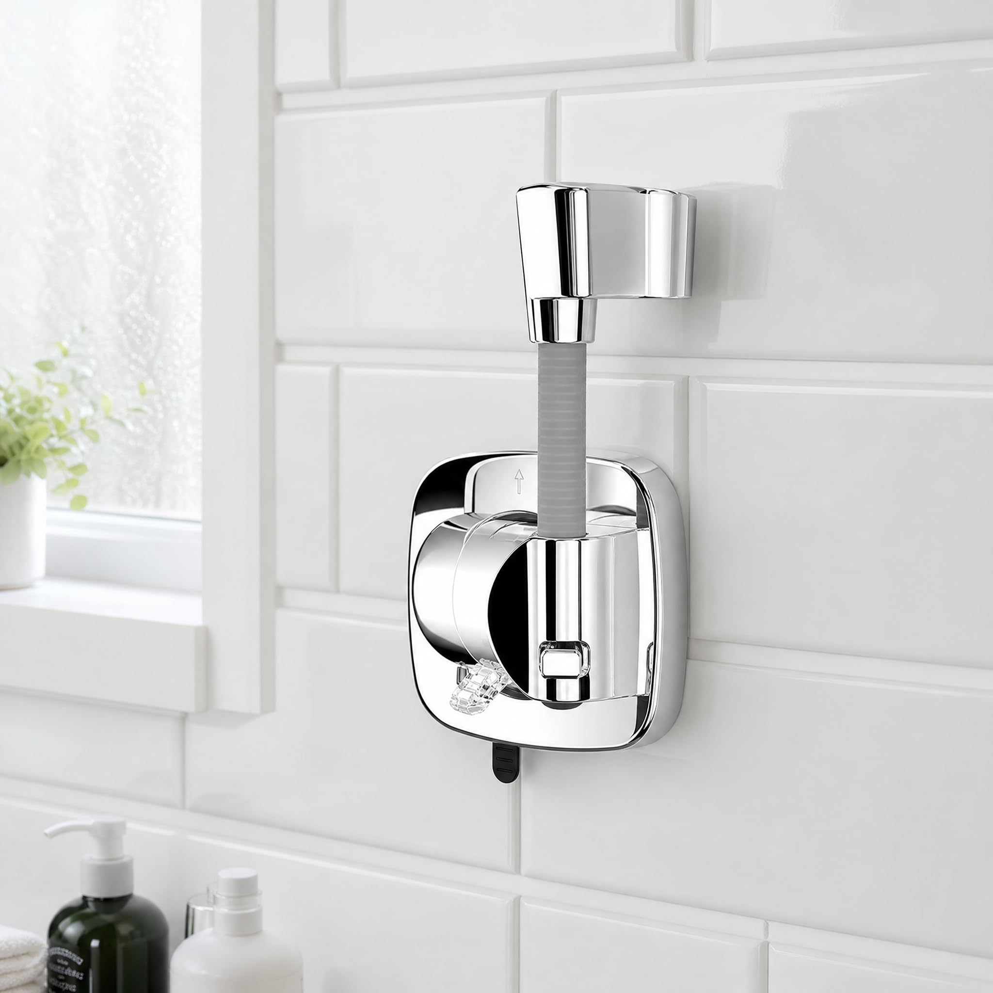 Suction Cup Shower Head Holder, Waoferfio Shower Head Holder Adjustable 360° Adjustable Shower Holder, No Drill Adhesive Wall Mount Bracket with Hook for Handheld Shower Heads, Fits for Bathroom