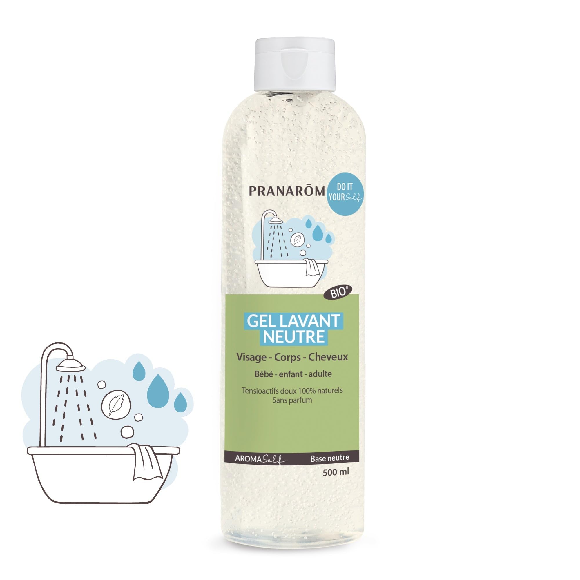 Pranarôm Gel Lavant Neutre Bio Aromaself Visage - Corps - Cheveux 500 ml