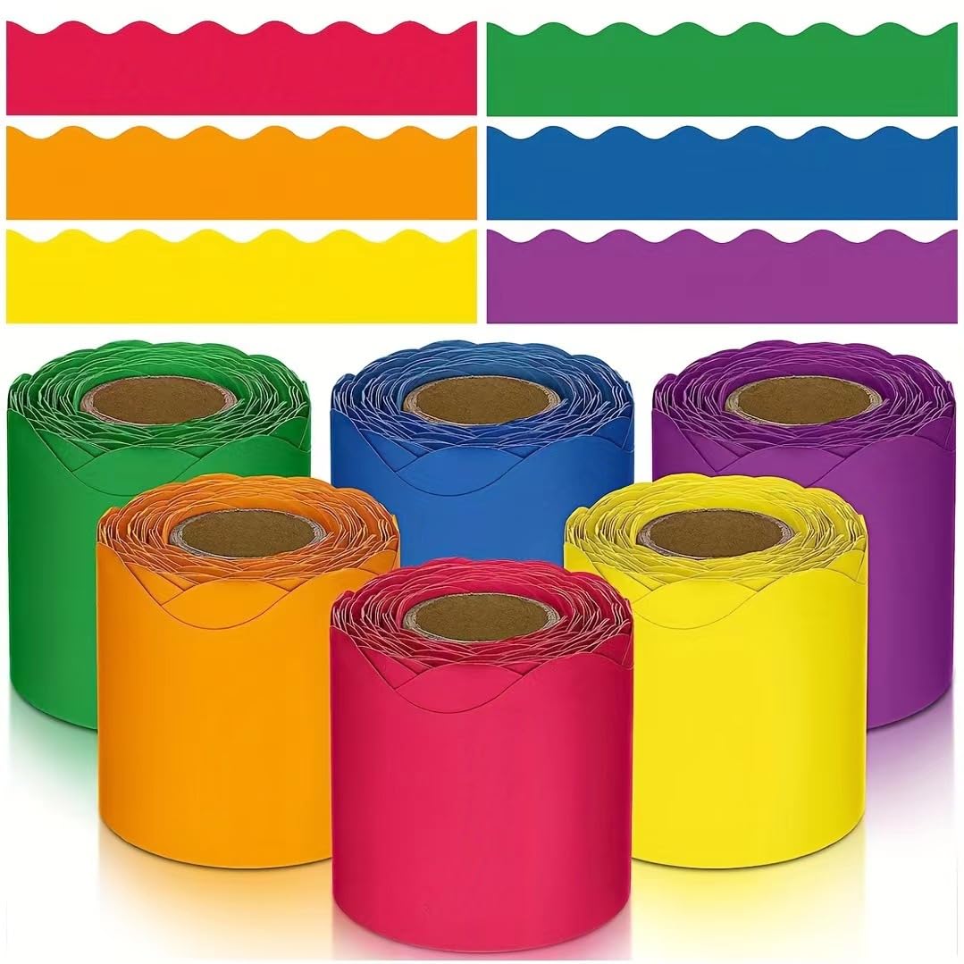 Colorful Classroom Bulletin Board Borders Scalloped Trim Fall Bulletin Board Decorations for School Whiteboard Cork Poster Chalkboard Wall (Rainbow Colour)