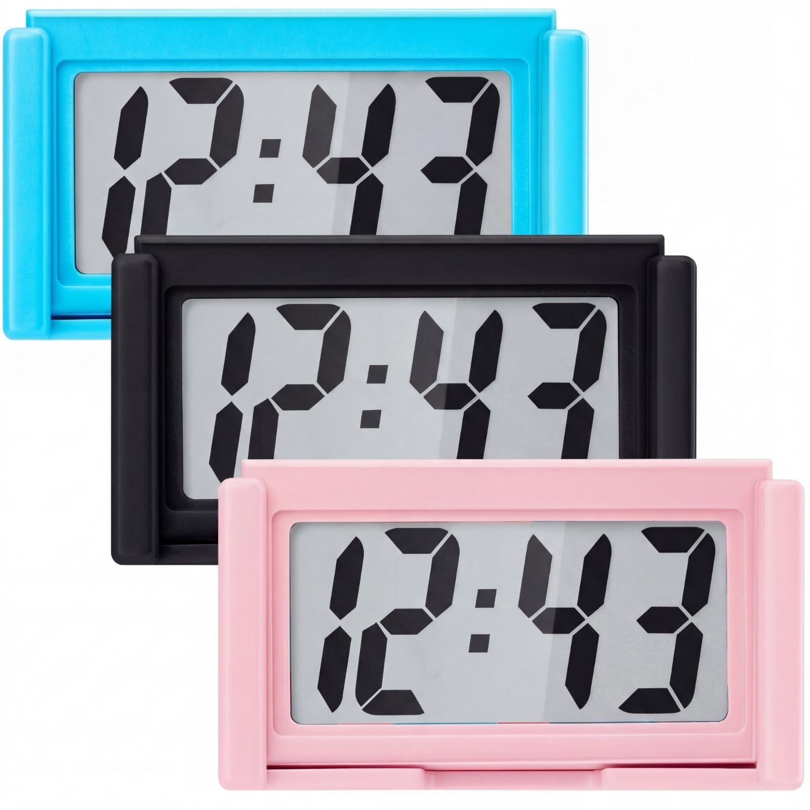 Frienda 3 Pieces Mini Small Digital Clock Stick On,Blue, Black, Pink