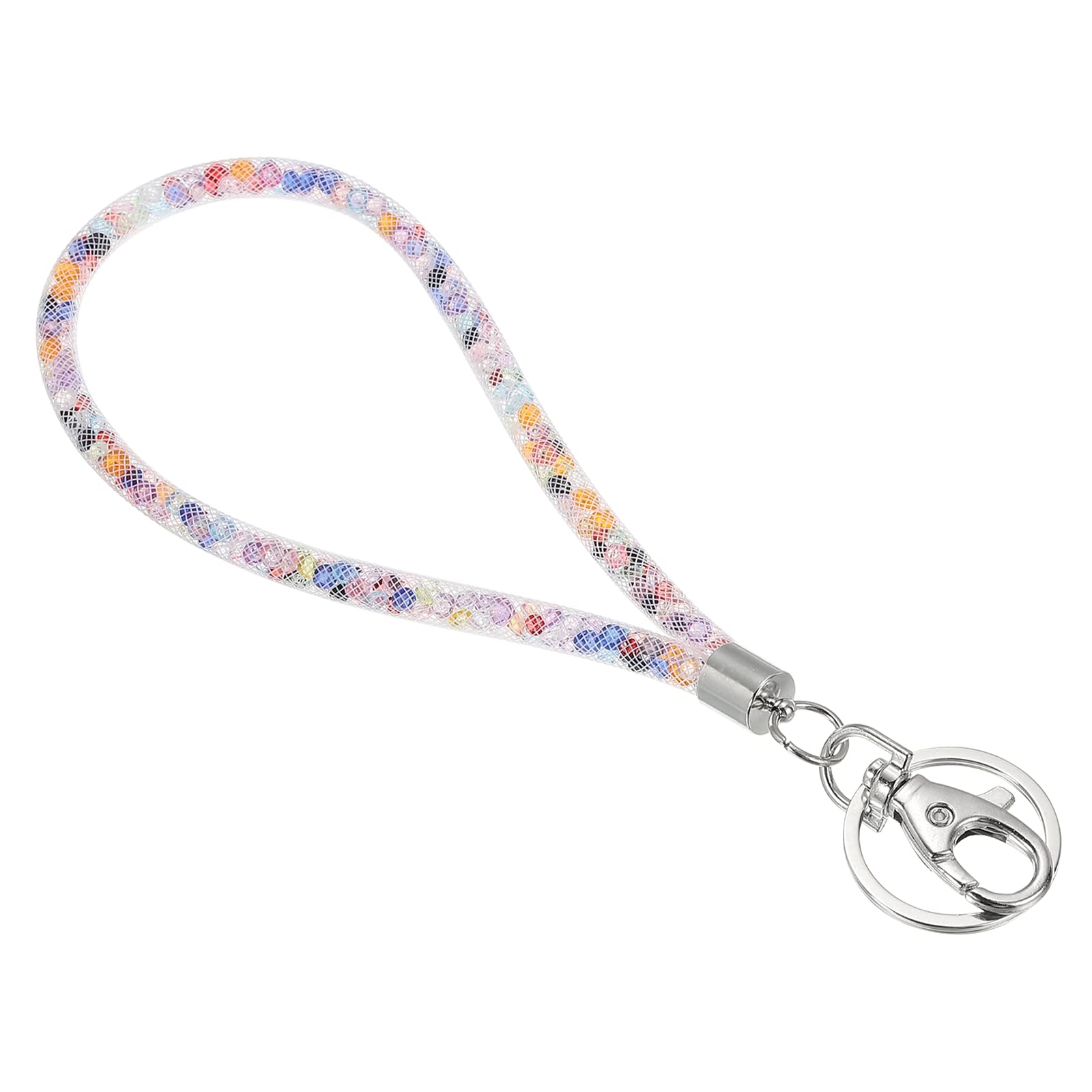 PATIKIL Wristlet Bling Keychain Lanyards, Crystal Lanyard Strap Wrist Colorful Keychain with Metal Clasp for ID Badge Holder Keys White
