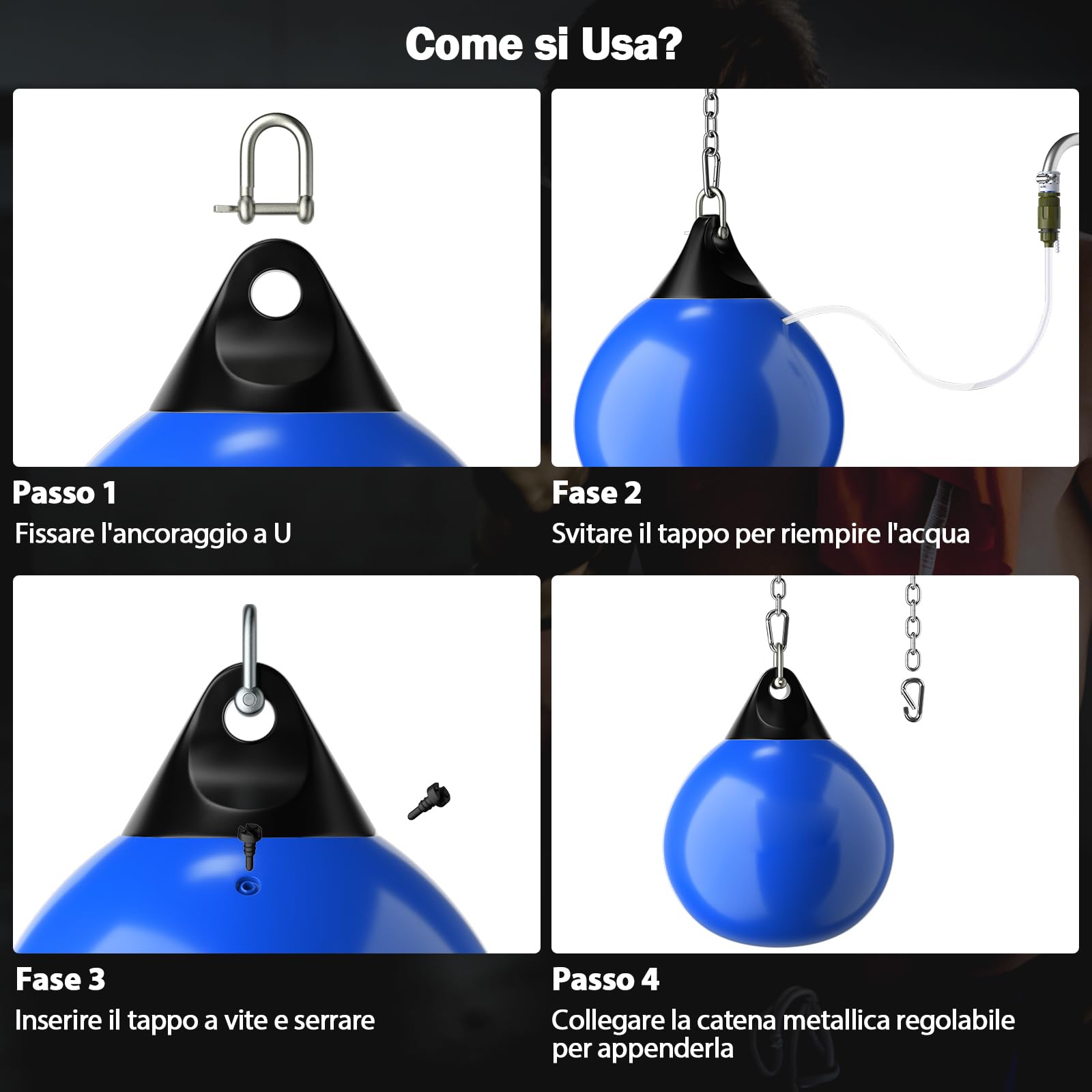 COSTWAY Sacco da Boxe per Bambini ed Adulti 50 kg, Sacco da Boxe ad Acqua con Catena Metallica Regolabile, Ganci, Fibbie di Assicurazione e Tubo dell’Acqua