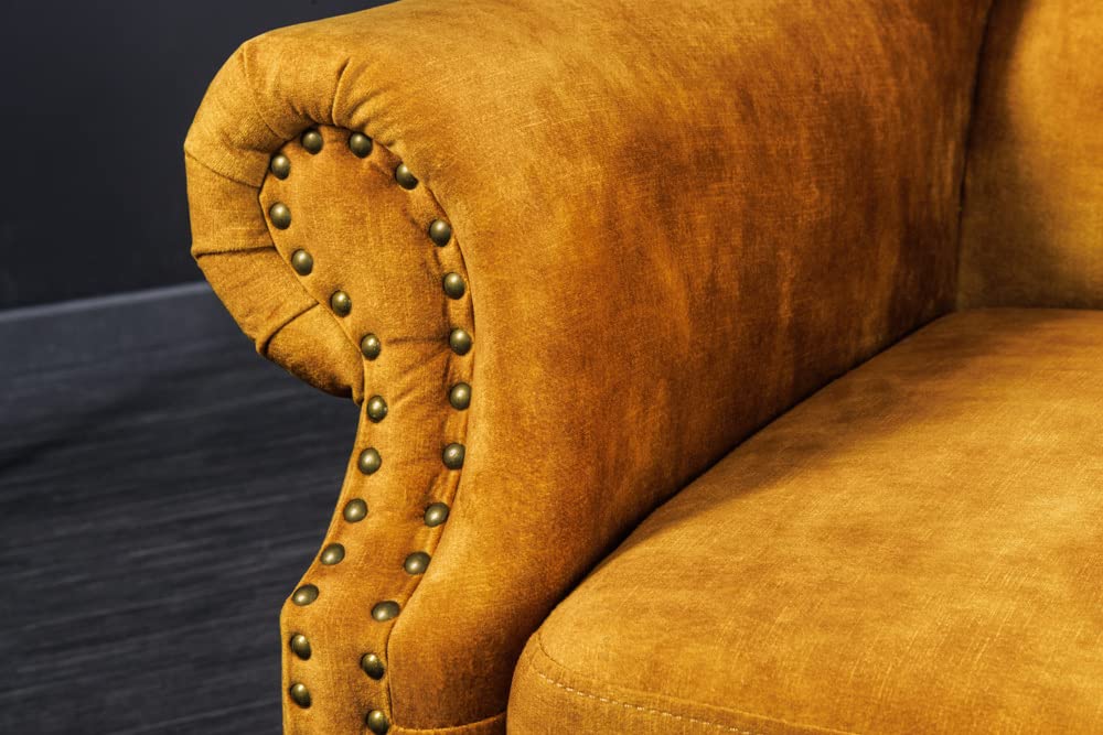 Riess Ambiente Design Ohrensessel Chesterfield 85cm senfgelb Samt Knopfheftung Sessel Polstersessel