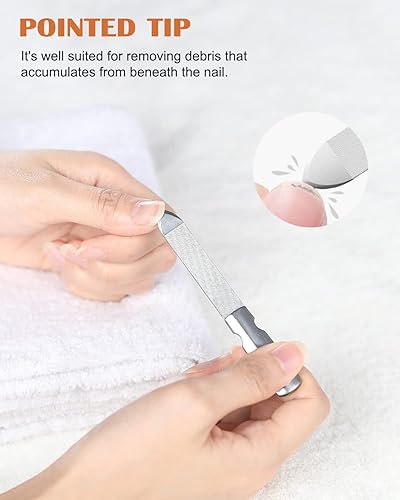 Miniatura 3 de FVION Limas de uñas de metal profesionales, 2 piezas, doble cara, acero inoxidable, grano grueso y fino, juego de herramientas de manicura y pedicura