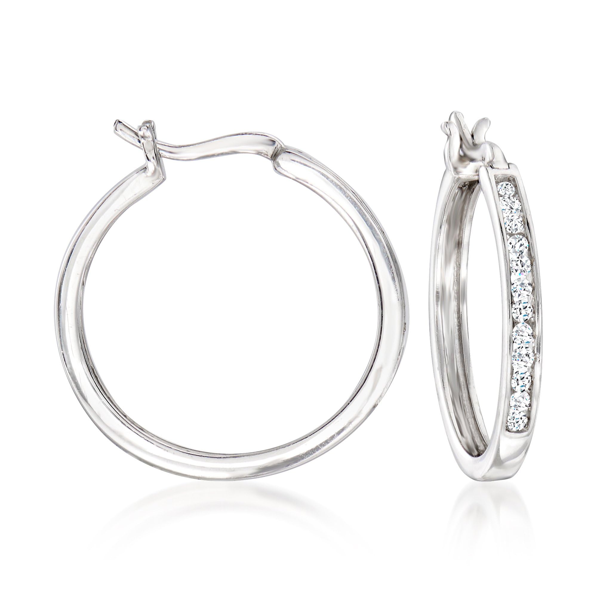 Ross-Simons 0 25 ct t w Diamond Hoop Earrings in Sterling Silver