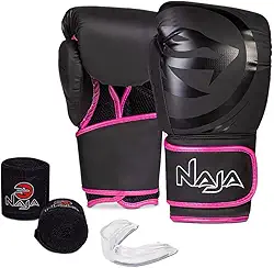 Luva de Boxe e Muay Thai Naja Black Line - 1 Par de luva + 1 Par de Bandagem Elástica + 1 Protetor Bucal