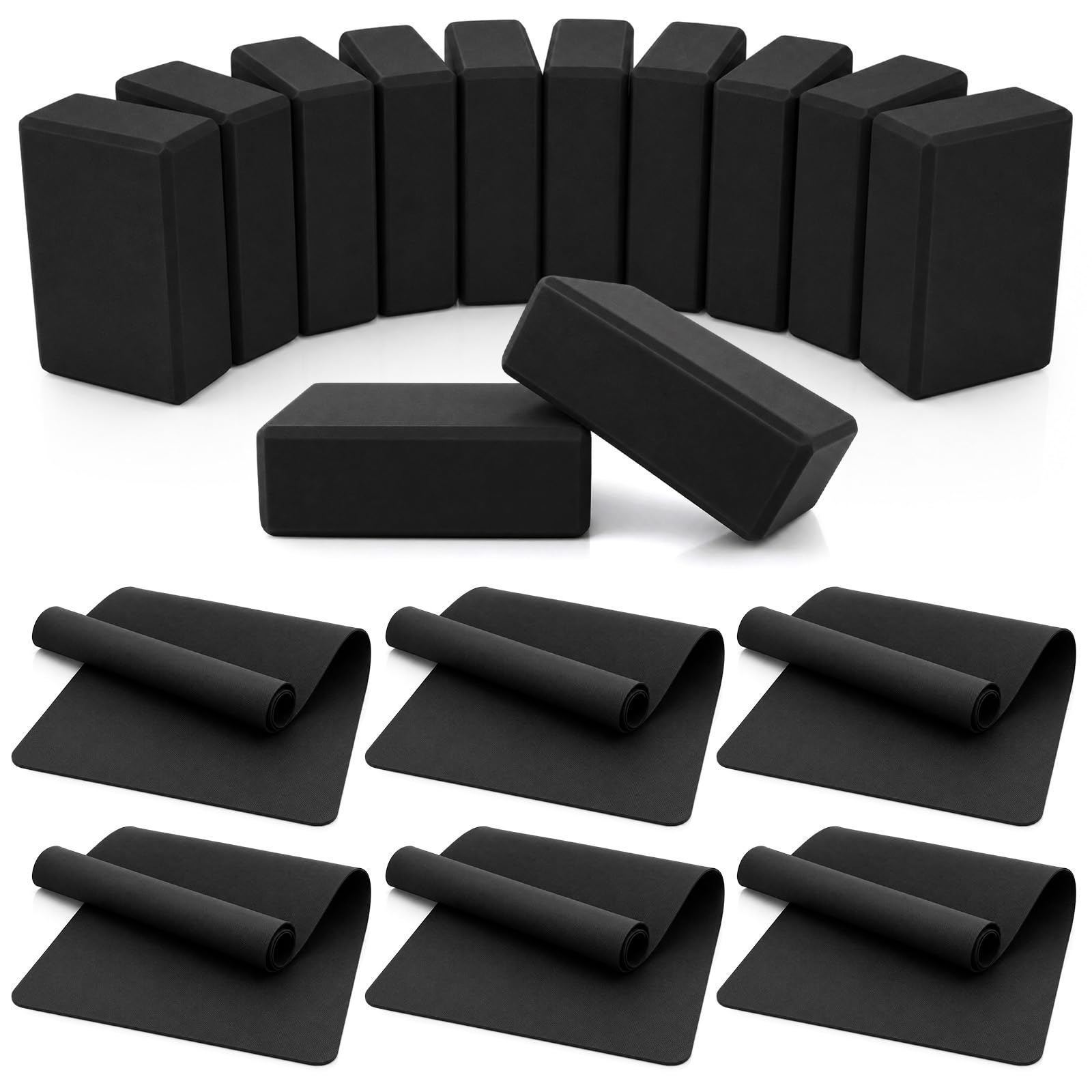 Hoteam 18 Packs Yoga Mats and Blocks Set Non Slip Extra Thick Exercise Mat 68'' x 24'' x 4 mm and EVA Yoga Blocks Latex Free Exercise Mats Set for Women Pilates Workout Outdoor