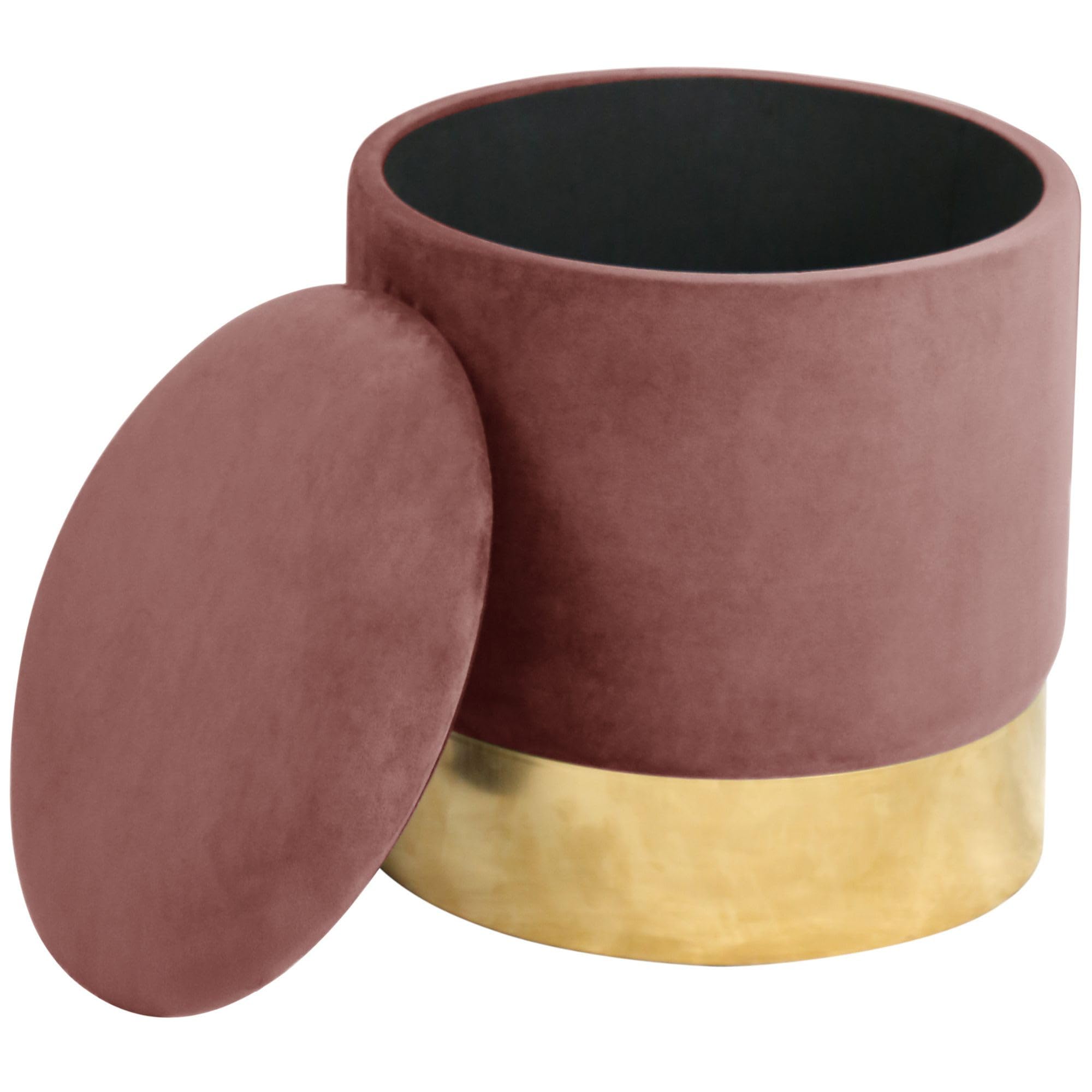 AKORD | Puf en Velutto Dorado | Reposapiés | Contenedor para Pequeños Objetos | Suelo de Metal | Acolchado | Puf Decorativo | para la Sala de Estar y el Dormitorio | Rosa