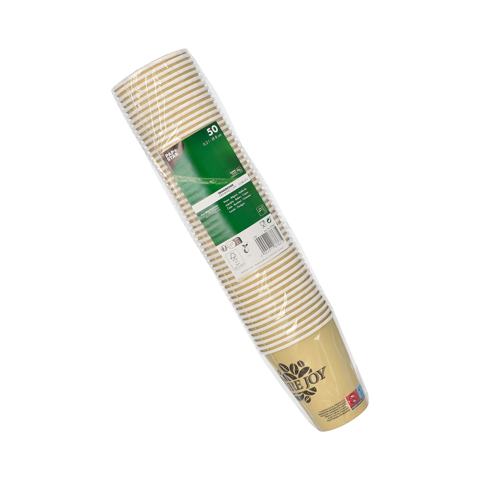 Papstar | 50 Bicchieri “Pure”, Linea “Pure Joy”, Materiale Carta, Dimensioni 0,2 l Ø 8 cm · 9,2 cm, Colore Crema, 50 Bicchieri x 20 Confezioni