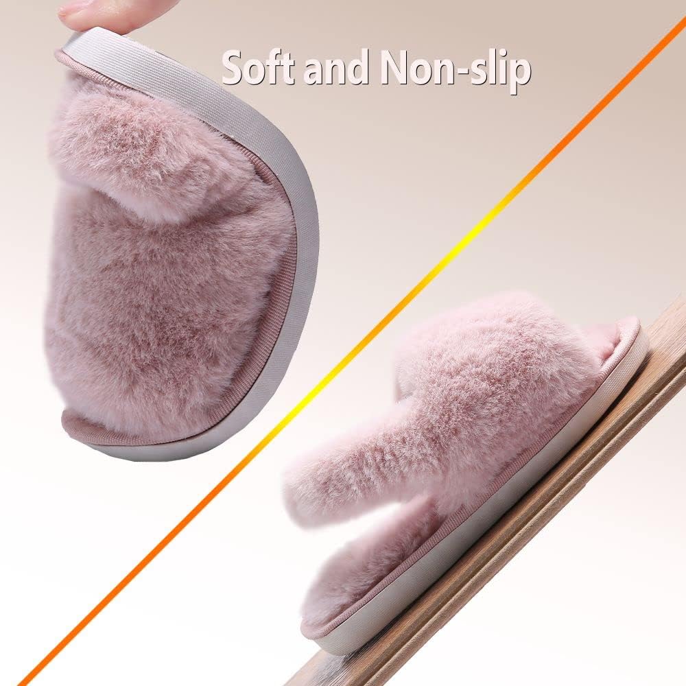 fluffy❄︎ LightFun Girl's Fuzzy Fluffy Furry Slippers Cross Band Shoes