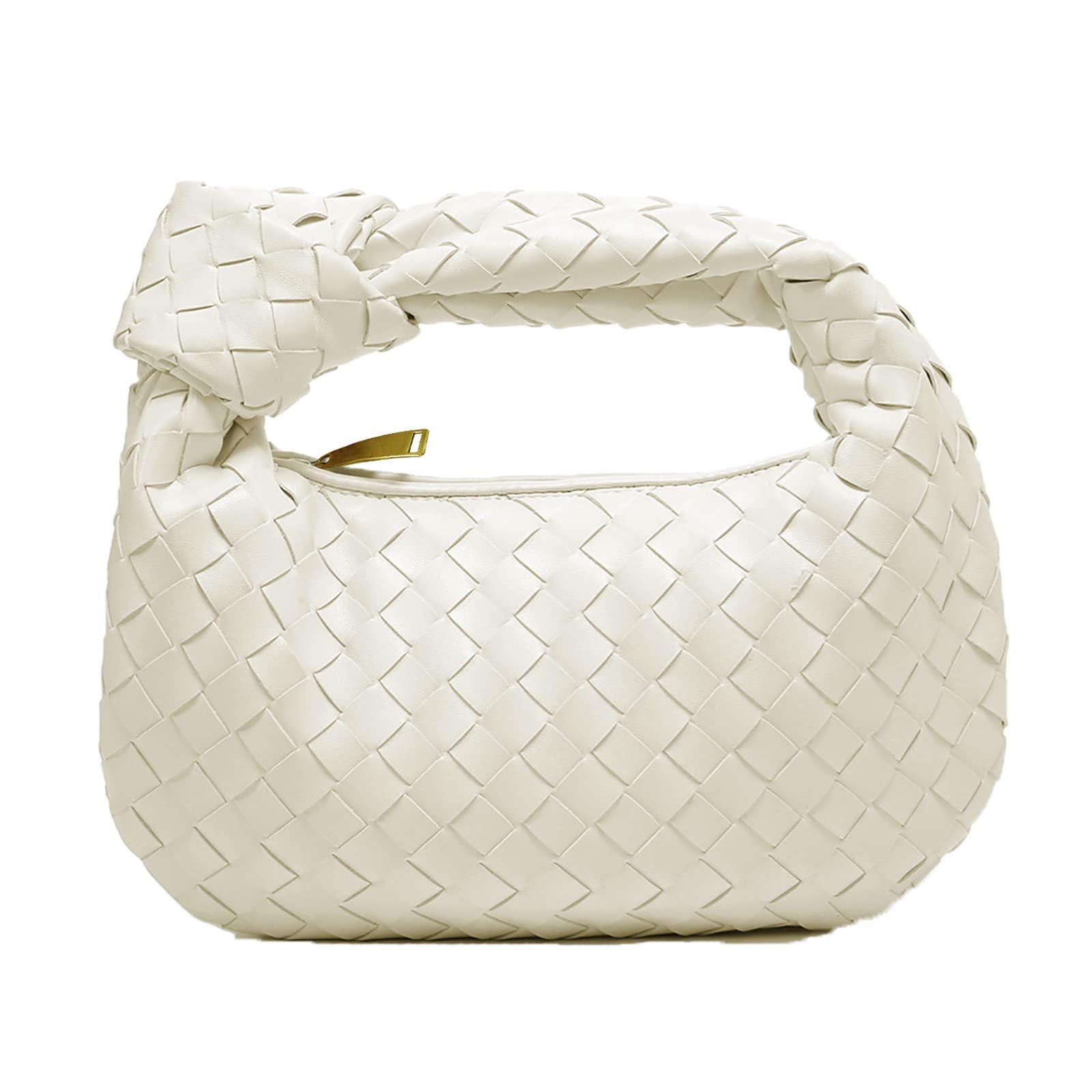 TERRIFI Woven Handbag for Women, Woven Knotted Handbag Clutch Purse Soft Leather Shoulder Bag Mini Ladies Hobo Bag Zipper Closure