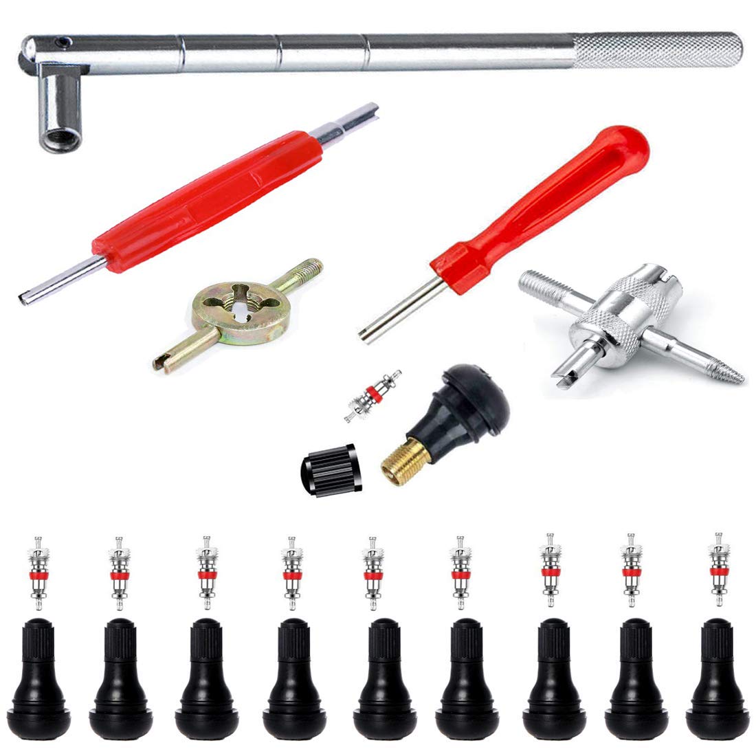 OSOF 25Pcs Tyre Valve Stem Puller Tools Set 10Pcs TR412 Snapin Valve