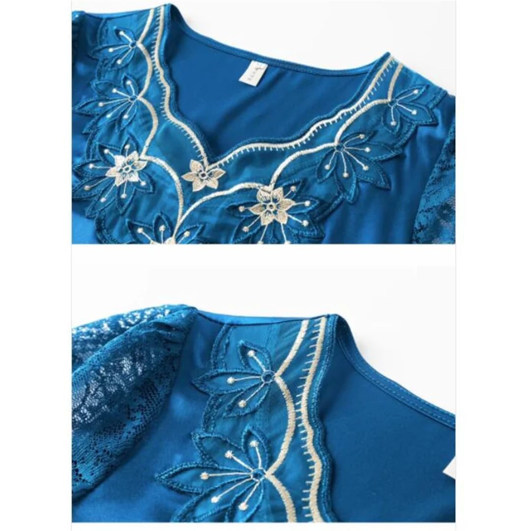 Camicette da donna in raso con ricamo floreale in pizzo estivo con scollo a V