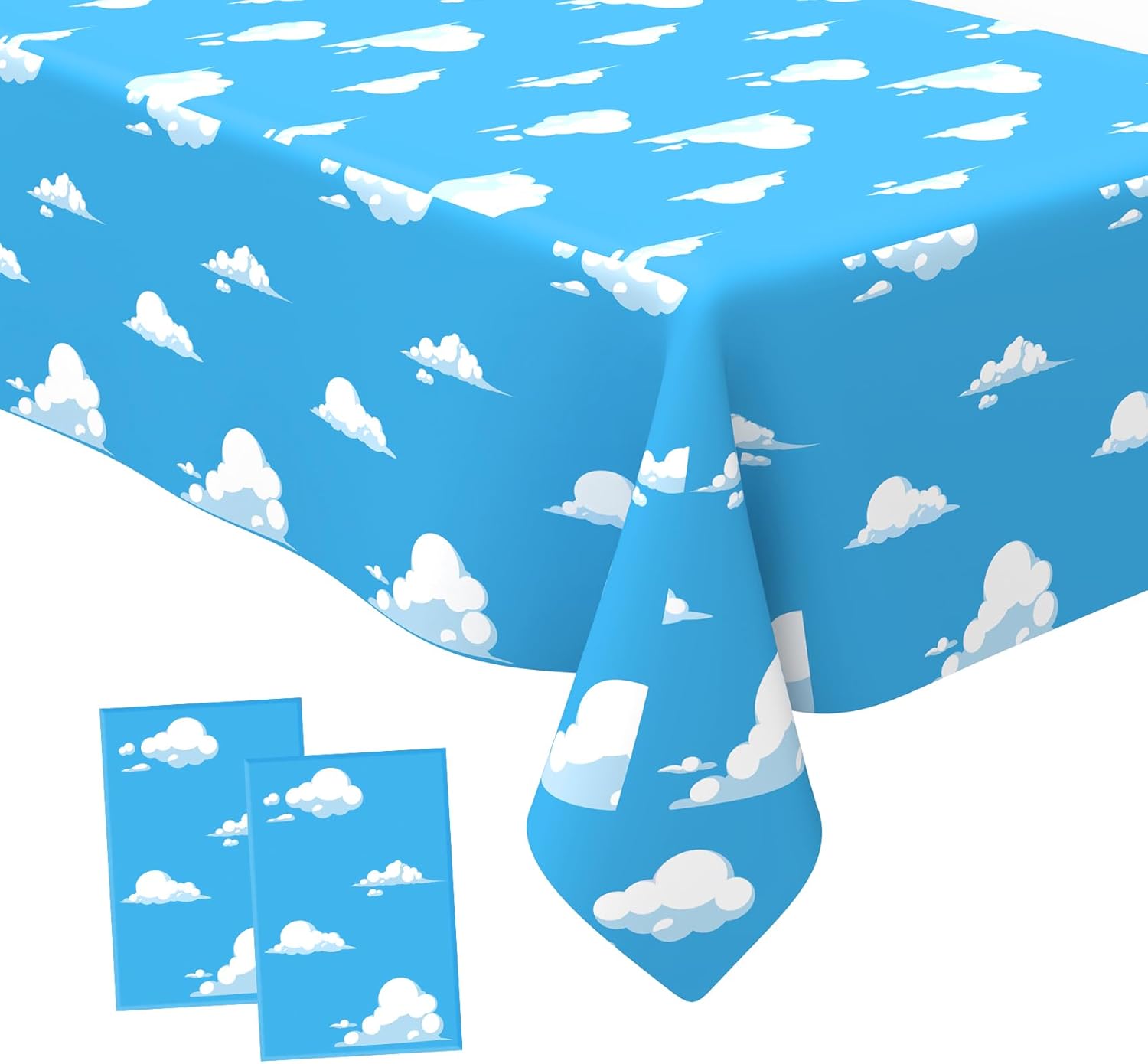 2Pcs Blue Sky and White Clouds Tablecloth Cartoon Story Birthday Party Supplies, 54x108 Inch Disposable Plastic Rectangle Cartoon Table Cover for Boys Girls Baby Shower Picnic Party Decorations