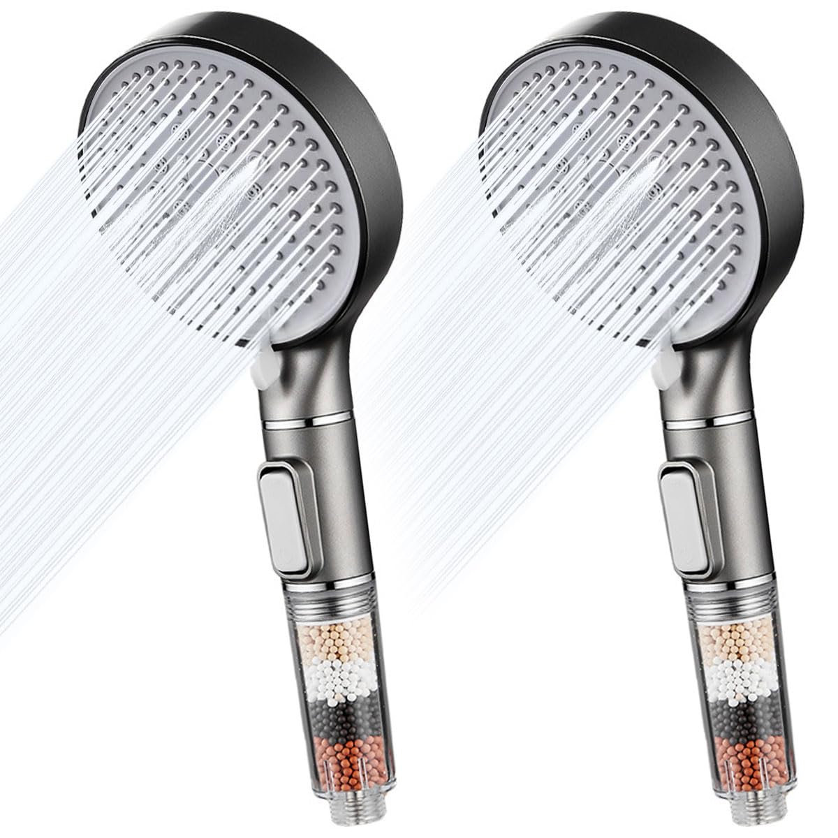 ECVV® 2pack Filtered Shower Head Handheld, Mineral Bead Filter, 5 Spray Mode Showerhead, Stone Balls Filtration Remove Chlorine Harmful Substance Purifying Hard Water